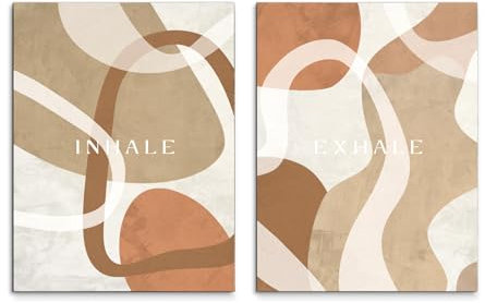 STYLER Leinwandbilder Set Inhale 2x 32x42 cm (AUFHÄNGFERTIG) - Weiche Formen in Braun, Beige und Creme - Hochformat
