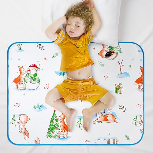 Aolso Töpfchentrainingsmatratze, Matratzenschoner Kinderbett, 70 * 90cm Bettschutz, Waschbare Bettunterlage Wasserdicht, Für Einzelbetten, Kinderbetten, Babybetten (Schneemann)