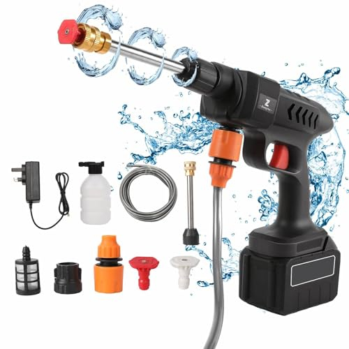 Pulitore ad alta pressione 6 in 1 Spray ad alta pressione senza fili, max 60bar, pulitore ad alta pressione sulla batteria pistola ad alta pressione per lavaggio e irrigazione auto (20000mAh)