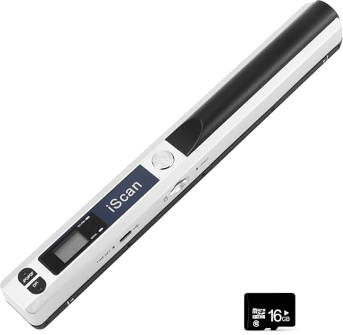 Scanner de Documents Portable, Mini Scanner de Photos Portable 900 DPI, Baguette de numérisation Couleur A4 Haute Vitesse, Scanner Portable Rechargeable par USB, Comprend Une Carte SD 16 Go (Argent)