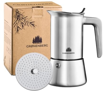 Groenenberg Cafetiere italienne induction 300ml | Cafetière italienne en acier inox avec tamis de réduction I Moka pour les amateurs de café