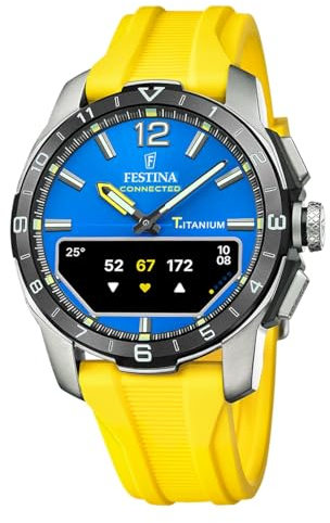 Festina Smartwatch ibrido Connected D (44mm) quadrante digitale integrato blu/cinturino in caucciù giallo F23000/8