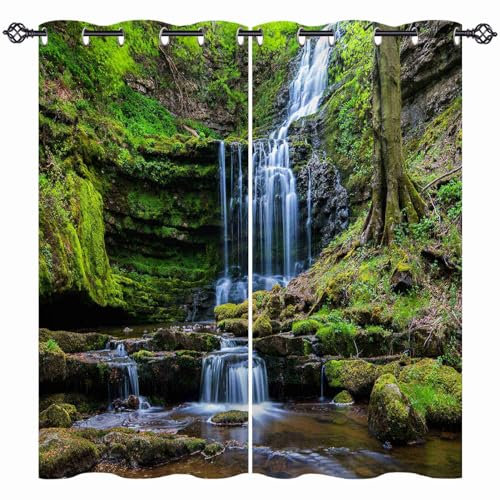 ANHOPE Natur Wasserfall Fluss Gardinen Blickdichte mit Ösen Weich Thermo Vorhänge Blackout Curtain Vorhang Wohnzimmer Schlafzimmer Verdunklungsvorhänge 2er Set H 175 x B 140 cm