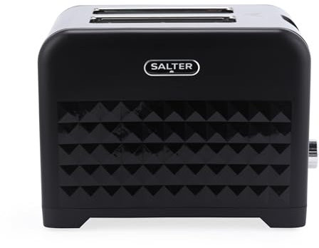 Salter EK6104BLK 2 Slice Toaster – Wide Toasting Slots for Crumpets Bagels, High Lift, 7 Browning Levels, Defrost/Reheat Functions, Removable Crumb Tray, Self-Centring, Diamond Design, 930 W, Black