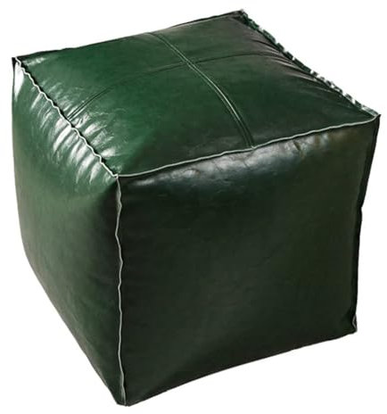 CYPOSLDN Pouf Kunstleder Pouf Quadratische Poufs Kleiner Osmanischer Hocker Fußhocker Sitzsack Bodenkissen Ottoman Poufs Sofahocker,Green
