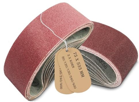 DeJivsin 15 Stück Schleifbänder 75 x 533 mm, Bandschleifer Schleifbänder 3 x Korn 80/120/150/240/400 Bandschleifer für Bandschleifer Stationaer, Schleifmaschine, Band Tellerschleifer