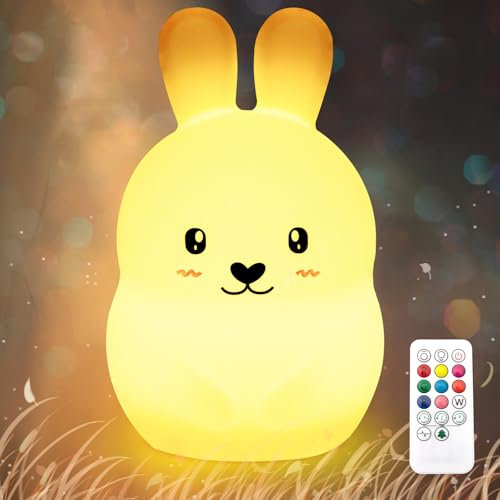 CHWARES Nachtlicht für Kinder, Hase Nachtlichter mit Fernbedienung, 7-Farbe Kawaii Lampe, Raum Dekor, USB wiederaufladbar, Nette Lampe Geschenke für Baby, Kinder, Kleinkinder (03-Bunny)