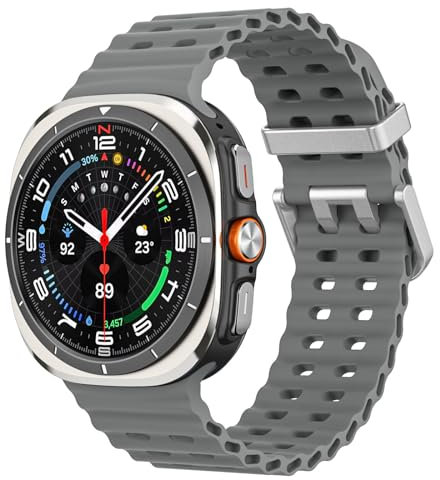 MoKo Correa Deportiva Compatible con Samsung Galaxy Watch Ultra 47mm (2025/2024) para Hombre Mujer, Pulsera de Silicona Suave Transpirable e Impermeable, Gris Pardusco+Hebilla Plata
