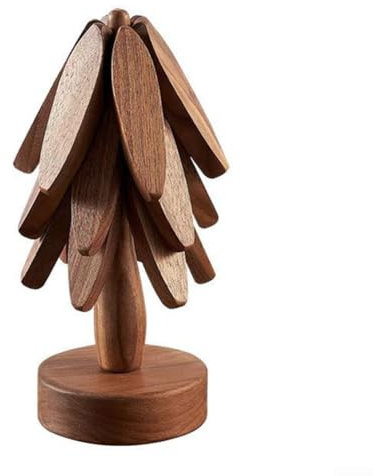 Sottopentola Elegante a Forma di Albero di Natale in Legno - Set di 3 + 1 Supporto per Piatti Caldi