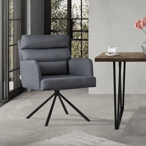 ML-Design Esszimmerstuhl drehbar Anthrazit, Wohnzimmerstuhl mit Armlehne & Rückenlehne, Drehstuhl Auto-Position, Polsterstuhl mit Polyesterbezug & abnehmbares Rückenkissen, Küchenstuhl mit Metallbeine
