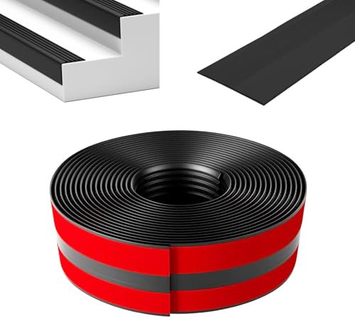 Treppenkantenprofil, 2M/5M Selbstklebend PVC Treppenkanten-Schutzprofil, Wasserdicht Rutschfest L-Form Treppenkantenschutz, für Außen- und Innenbereich (Schwarz, 5m X 13.8cm)
