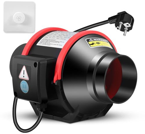 Rohrventilator 100mm, Rohrventilator Klein Kanalventilator Badlüfter Mischdurchfluss Rohrlüfter 100mm Leise Lüfter Growzelt Lüftung Rauchabzug Büro Bad WC Küche Gewächshaus Wachstumszelte Hydroponik