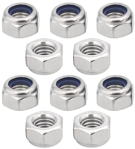 cyclingcolors 10x Dadi autobloccanti Dado di Bloccaggio Esagonale in Acciaio Inox A2 DIN 985 ISO 10511 Dadi di Bloccaggio in Nylon per Viti Bulloni con Filettatura Metrica, M5