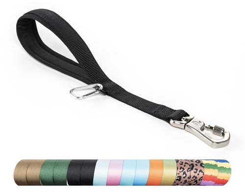 TSPRO Trainingsleine für Hunde, Kurzführer Hund für Große Hunde, mit Starkem Metallverschluss und Gepolstertem Griff, 36 cm Hundeleitband für Spaziergäng (Schwarz)