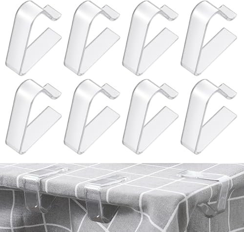 Lot de 8 pinces à nappe en plastique transparent pour nappe de pique-nique, Noël, maison, fête de mariage, camping, intérieur et extérieur (blanc)