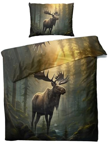 Venivici Bettwäsche 135x200 Elch - Waldtiere Bettbezug 135 x 200 2er Set, Weiche & Angenehme Mikrofaser Bettbezüge & Kissenbezug 80x80, Bettwäsche-Sets mit Reißverschluss Y#&-26