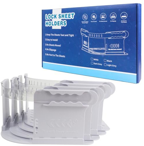 DOSYEN Bed Sheet Holders 4 Pack - Upgraded Heavy Duty Corner Locks Strips Bed Clips for Fitted Sheets, No-Slip Elastic Sheet Fasteners, Easy Install for 3-15 Inch Mattress Thickness (White)