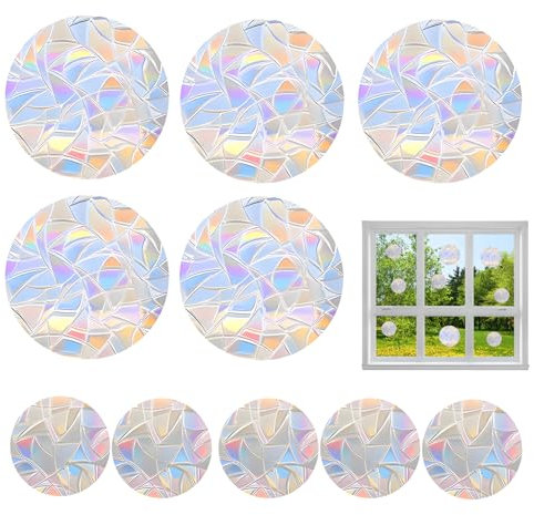 10 pezzi di adesivi antishock in vetro, Effetto arcobaleno per la protezione degli uccelli, Adesivi in PVC statici per porte e finestre in vetro, Decorazioni sicure e ambientali