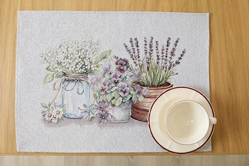 Lot de 4 sets de table, lavables, 35 x 45 cm, tissu 100 % jacquard, sous-verres, assiettes réutilisables de qualité supérieure, pour mariage, anniversaire, cuisine, café - Harmonie lavande