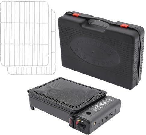 Campingazs Gasgrill, Gasherd für Innenräume mit 2 Grillplatten, Gasherd, tragbarer Grill, Camping, Gasküche, Butan-Grill, Taschengrill, Größe 6,5 x 19,5 cm Für Innenräume Gaskocher