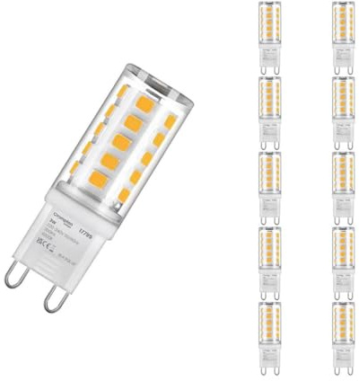 Crompton Lamps LED G9 Capsule Bulbs 3W | 10 Pack | 28W Halogen Replacement | Cool White 4000K | Energy-Saving LED Light Bulbs | Clear G9 Bulbs for Ceiling, Cabinet & Accent Lighting