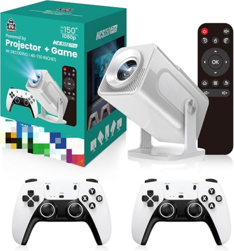 HCS350 Pro Projector and game,Retro 4K Smart Game Projector 1280 * 1080P Built-in 30000 Games,Portable video game with 2 Wireless Controllers,5G WiFi Bluetooth,HDMI,Android 12,home theater,office
