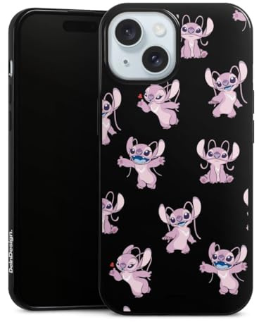 Slim Case extra dünn kompatibel mit Apple iPhone 15 Silikon Handyhülle schwarz Hülle Lilo & Stitch Engel Disney