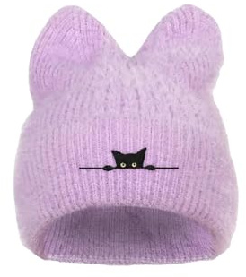 TAGVO Berretto a Maglia Donna Uomo con Orecchie di Gatto Cappello Invernale Caldo Ricamato Cappello Carino