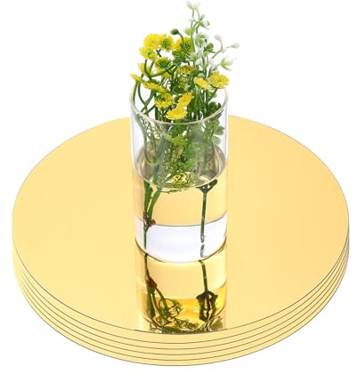QUARKZMAN 6 Pezzi Specchi Rotondi Per Tavoli 12 Pollici Centrotavola Tondi Vassoio Autoadesivo In Acrilico Per Matrimoni Feste Artigianato Decorazioni Pareti Casa Colore Oro