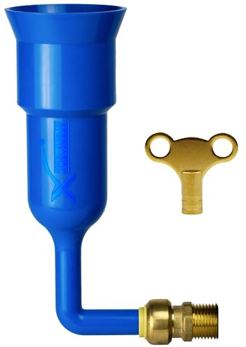 X-Trade Radiator Dosing Tool with Brass Key – Central Heating Inhibitor & Chemical Filler, Easy Gravity-Fed Radiator Filling, Universal ½ BSP Compatibility, Blue