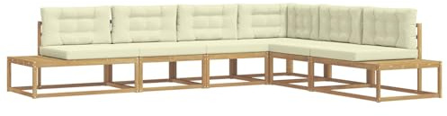 vidaXL Outdoor-Sofagarnitur Weiß 357 x 198,5 x 73 cm Polyester, Outdoor-Sofa-Set, modernes Akazienholz-Ecksofa, wetterfestes Garten-Loungebereich, Terrassenmöbel zum Entspannen