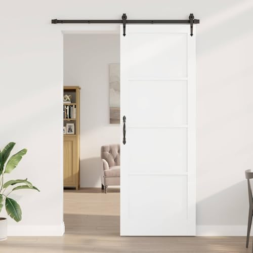 GeenYuu Puerta interior de madera contrachapada blanca, 83 x 232 cm, puerta corredera rústica, madera de pino, ahorra espacio, montaje sencillo, versátil para renovación y diseño de viviendas