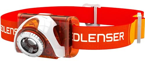 Ledlenser SEO3 LED Stirnlampe, helle 100 Lumen, 40 Stunden Laufzeit, batteriebetrieben, rotes Licht, orange, inkl. Batterien