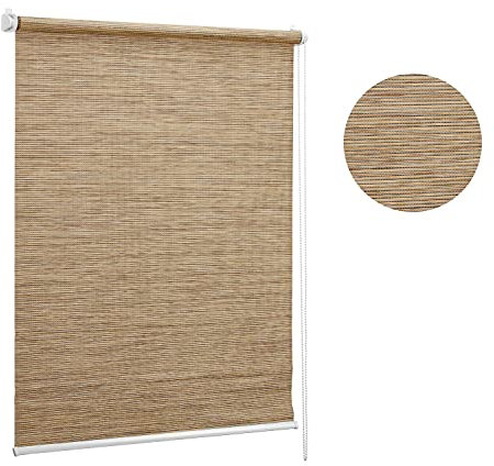 Oriental Bamboo-Like Natural Window Roller Blind, 16 Width Sizes, 4 Designs, 60cm (+4.5cm Fittings), Bamboo