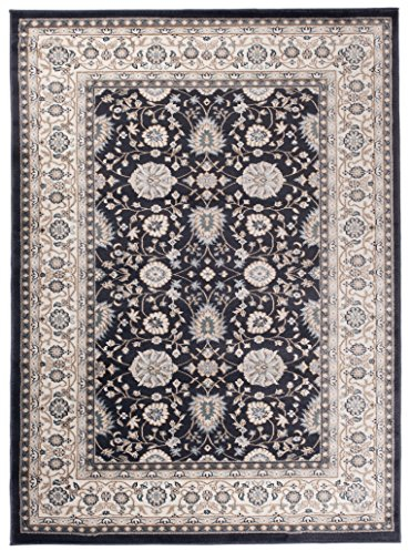 Traditioneller Klassischer Teppich für Ihre Wohnzimmer - Anthrazit Schwarz Creme - Perser Orientalisches Ziegler Muster - Blumen Ornamente - Top Qualität Pflegeleicht AYLA Groß 200 x 300 cm Groß