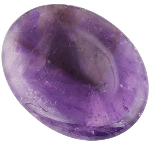 mookaitedecor Amethyst Daumenstein Kristall Edelstein Massagestein mit Mulde, Handschmeichler für Heilung Reiki, Größe ca. 45 x 35 x 8 mm (Pack von 2 Stück)