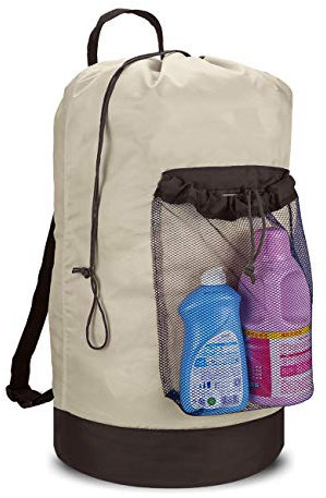 Dalykate, großer Wäschesammler mit Schulterriemen, 115 l, Kordelzugverschluss und Netzfach, khaki