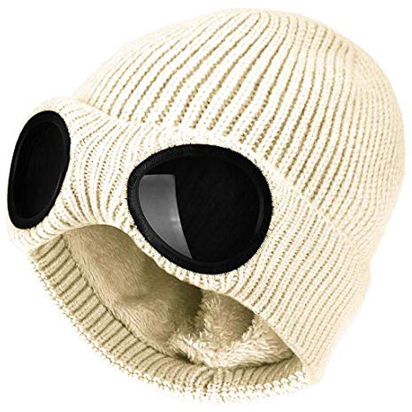 Belsen Unisex Goggle Strickmütze Winddicht Warm Winter Skull Cap, Beige, Einheitsgröße