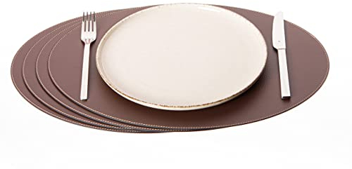 Nikalaz Oval Platzsets aus Recyceltem Leder, 4 Stück Tischsets, Tisch-Matten, Platzdeckchen 45.7 x 33 cm (Brown)