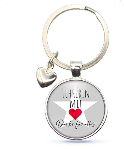 MeLifestyle Cabochon Schlüsselanhänger Lehrerin mit Herz Danke für Alles Geschenk Schule