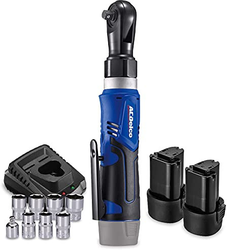 ACDelco ARW1209-P2 Conjunto de herramientas de llave de trinquete con 2 baterías, serie G12 12 V Li-ion inalámbrico 3/8 pulgadas, 61 N · m Kit de herramientas de llave de carraca con 2 baterías