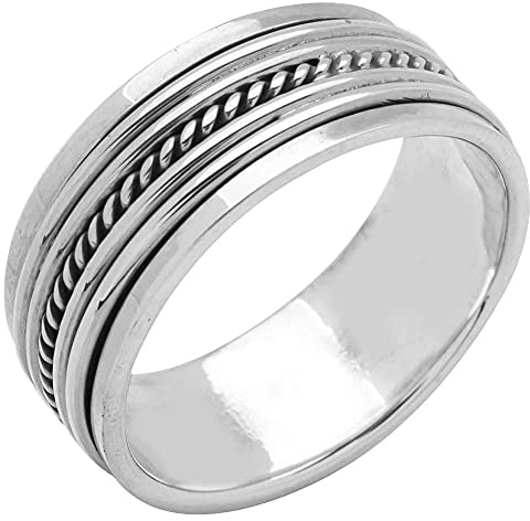 Treasure Bay Silberring für Herren, 8 mm, geflochtenes Spinner, Fidget Stressabbau, Ring für Herren, Größe 57, 68, 56, 57, 76, Sterling Silber