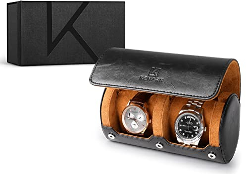 KENARK KW6M-BK Reise-Uhrengehäuse für 2 Uhren - Uhren-Rolle für Kratzer - Luxus Uhrenbox - Uhren-Aufbewahrungstasche (Schwarz)