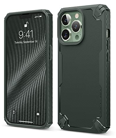 elago Armor Case Compatible with iPhone 13 Pro Case (6.1), Heavy-Duty Protective Case, Premium TPU, Carbon Fiber Texture, Tough Rugged Design, Full Body Protection, Shockproof Cover (Dark Green)