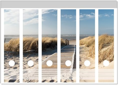 Wallario Ordnerrücken Sticker Auf dem Holzweg zum Strand - Größe 6 Stück, Rückenschilder für 6 breite Ordner, Klebeetiketten
