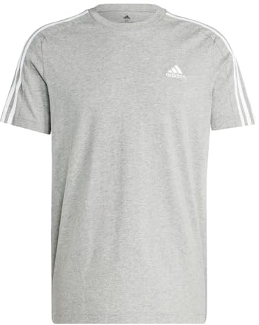 adidas Men's Essentials Single Jersey 3-Stripes T-Shirt, Medium Grey Heather/White, Large