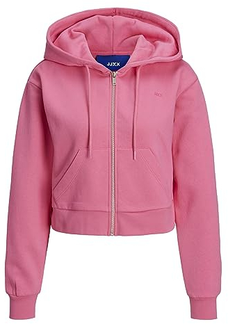 Jack & Jones Women's Jxabbie Ls Reg Every Brush Zip Hood Noos Sweat Jacket, Carmine Rose/Print: Magenta Jjxx Logo, L