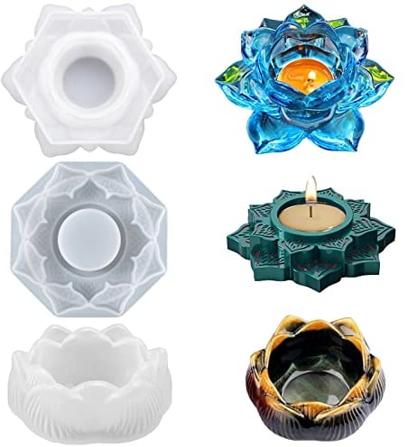 Molde de Silicona para Candelabro de Loto, 3 Piezas, Flor Candelabro Moldes de Silicona, Molde de Silicona para Candelabro de Loto, para Portavelas, Joyero, Portavelas, Decoración de Mesa