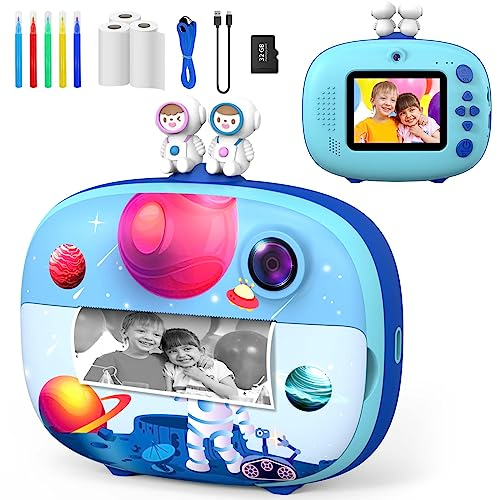 KinderKamera- Sofortbildkamera DigitalKamera Print für Kinde 1080P 2.4 Bildschirm /10x Digitalzoom/32GB Karte /3 Rollen Druckpapier /5 farbigen Stiften-Weihnachten Geschenk für Kinder 3-14 Jahren