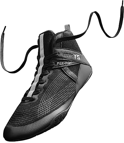 FOX-FIGHT Y5 Chaussures de sport de combat Chaussures de lutte athlétique Chaussures de fitness Bodybuilding Musculation Boxhog, noir/gris, 43 EU